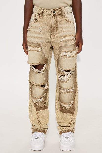 Mini Fall Back Distressed Carpenter Baggy Jeans - Brown
