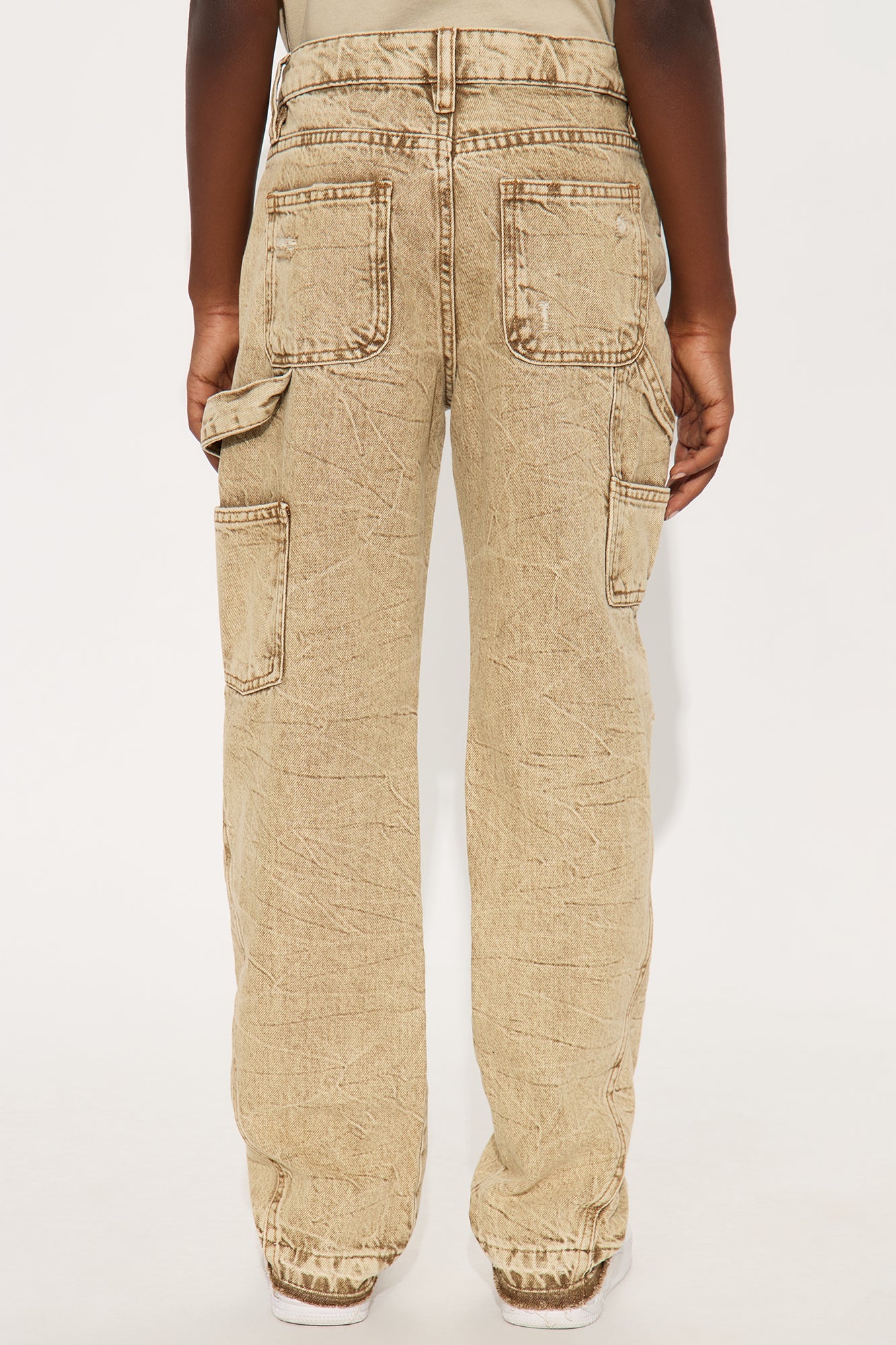 Mini Fall Back Distressed Carpenter Baggy Jeans - Brown