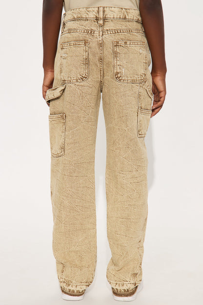 Mini Fall Back Distressed Carpenter Baggy Jeans - Brown