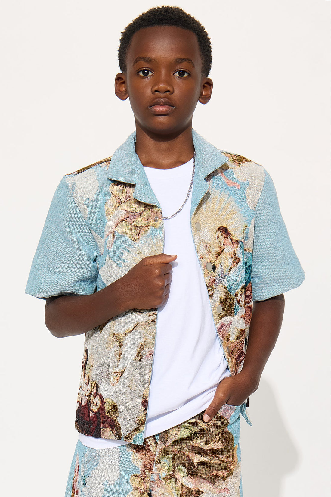 Mini Angels Tapestry Button Up Shirt - Blue/combo