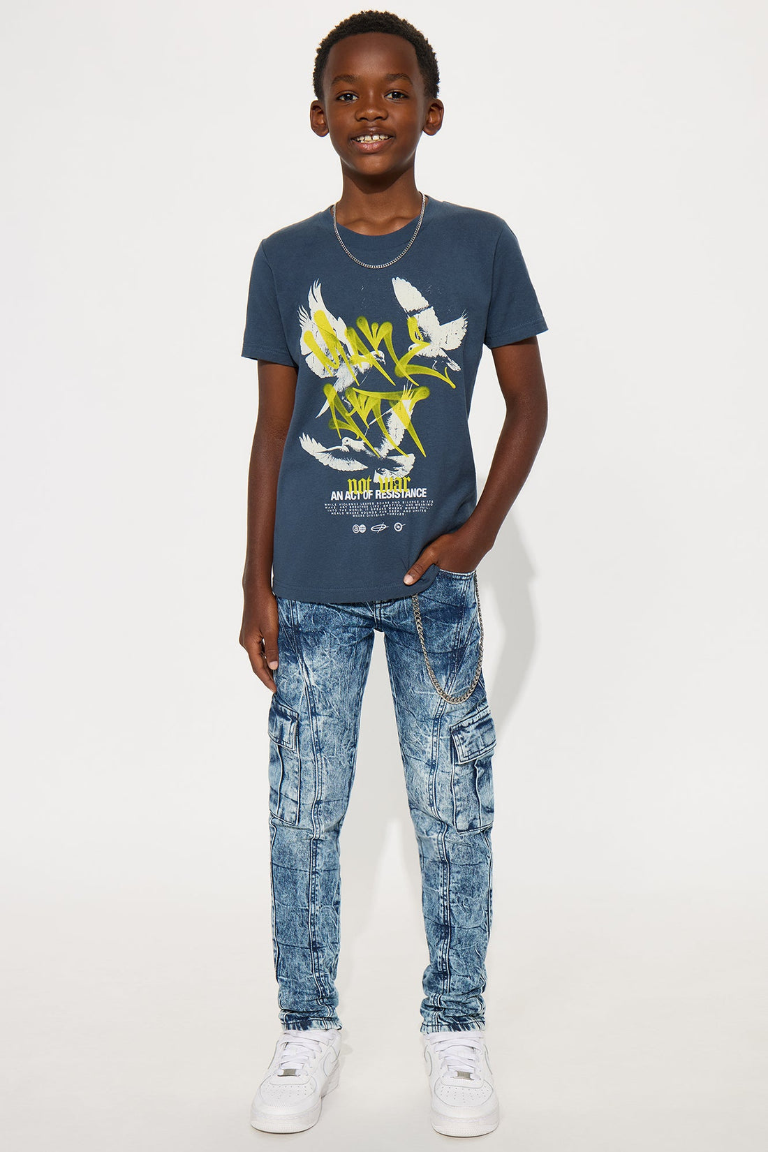 Mini Make Art Not War Short Sleeve Tee - Blue