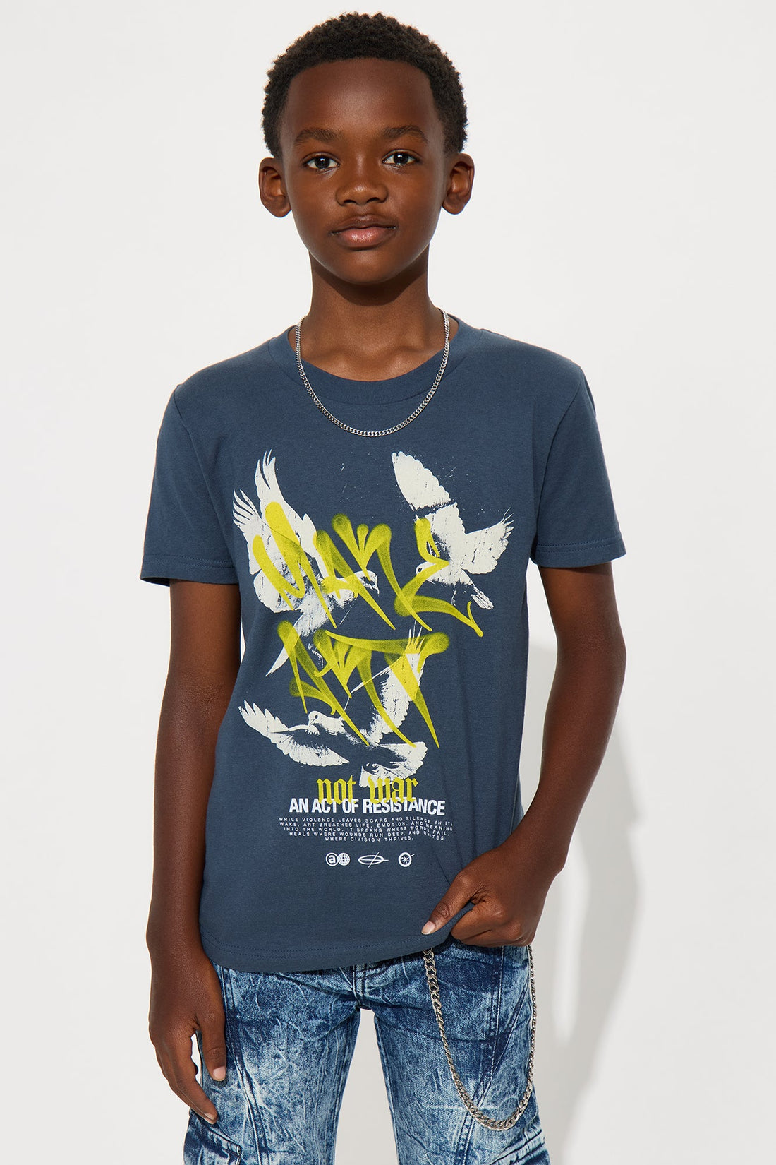 Mini Make Art Not War Short Sleeve Tee - Blue