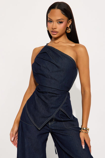 Jenni Dark Wash Wide Leg Pant Set - Dark Wash