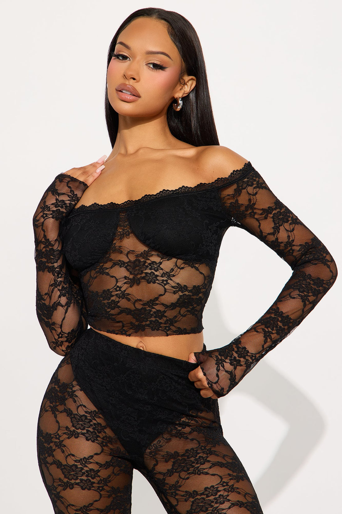 Adryana Lace Pant Set - Black