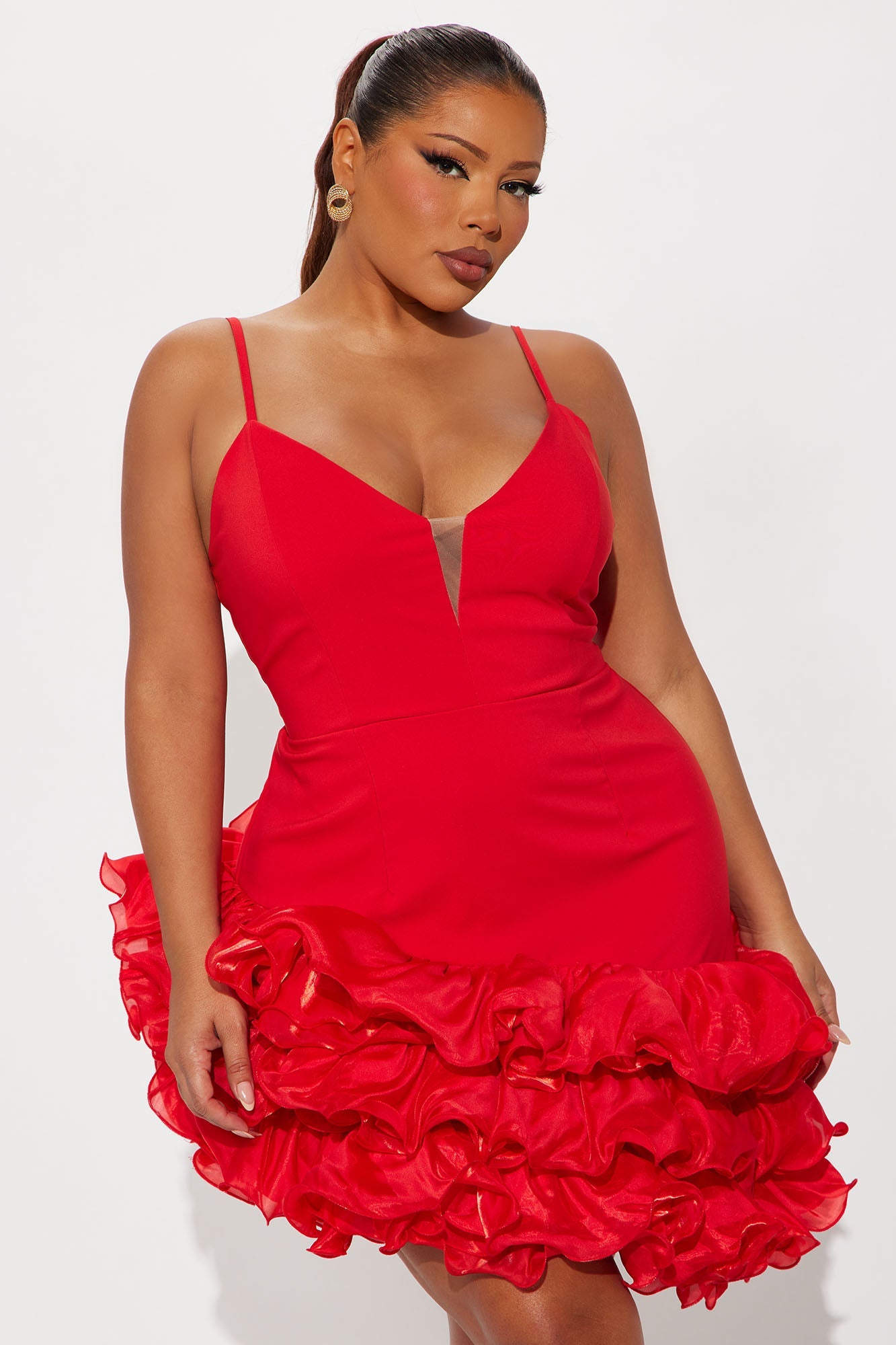 Bossa Nova Ruffle Mini Dress - Red