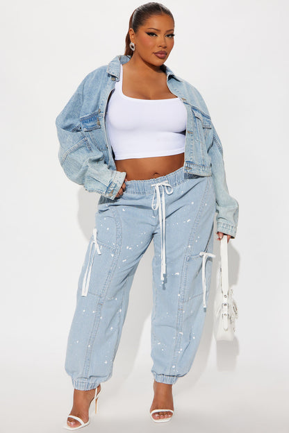 Verina Non Stretch Stripe Denim Joggers - Light Wash