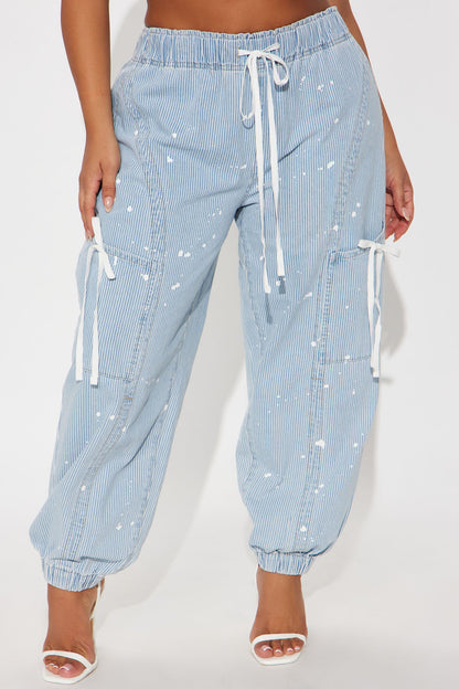 Verina Non Stretch Stripe Denim Joggers - Light Wash