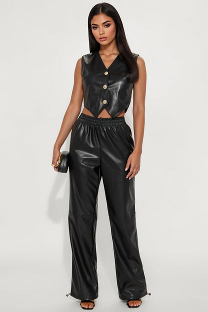 Trust The Process Hardware Faux Leather Vest - Black
