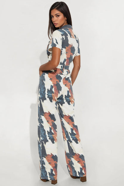 Candace Button Up Twill Jumpsuit - Navy/combo