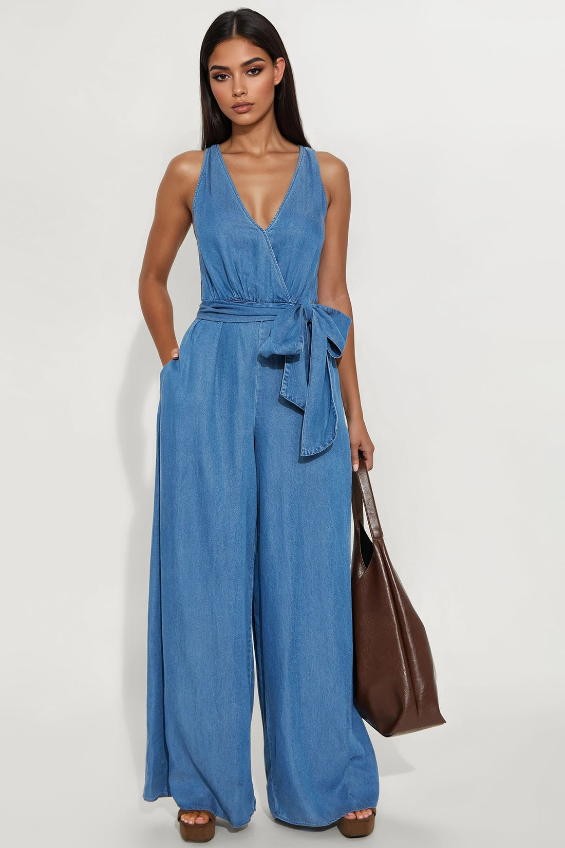 Lola Wide Leg Jumpsuit - Medium Wash