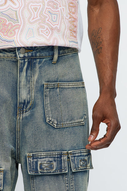 Straight We Got Choices Convertible Cargo Jeans - Light Wash