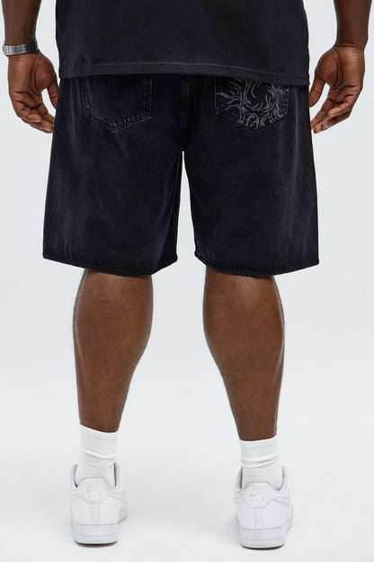 Relaxed You Know The Vibes Be Chill Denim Shorts - Black Wash