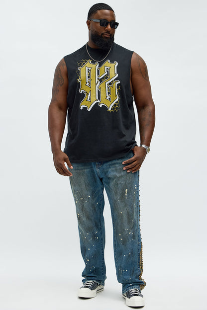 Slim Flare Put Me On Distressed Studded Jeans - Medium Blue Wash
