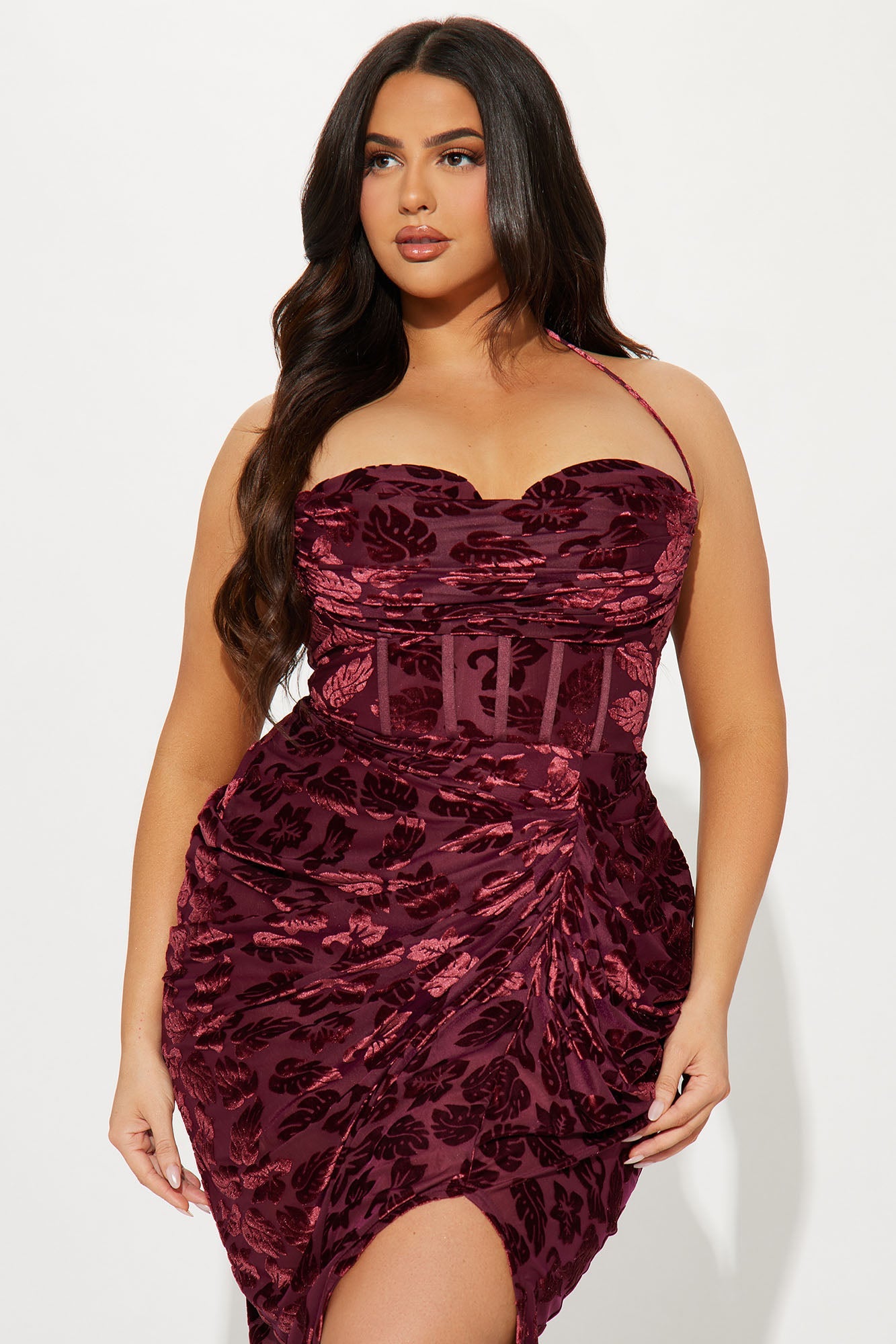 Honolulu Evenings Velvet Midi Dress - Wine