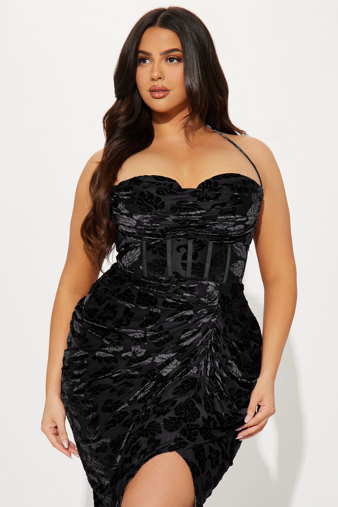 Honolulu Evenings Velvet Midi Dress - Black