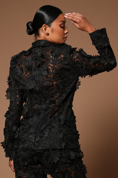 Denise Embroidered Blazer - Black
