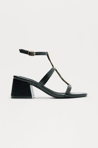 Livie Hardware Ankle Strap Heels - Black