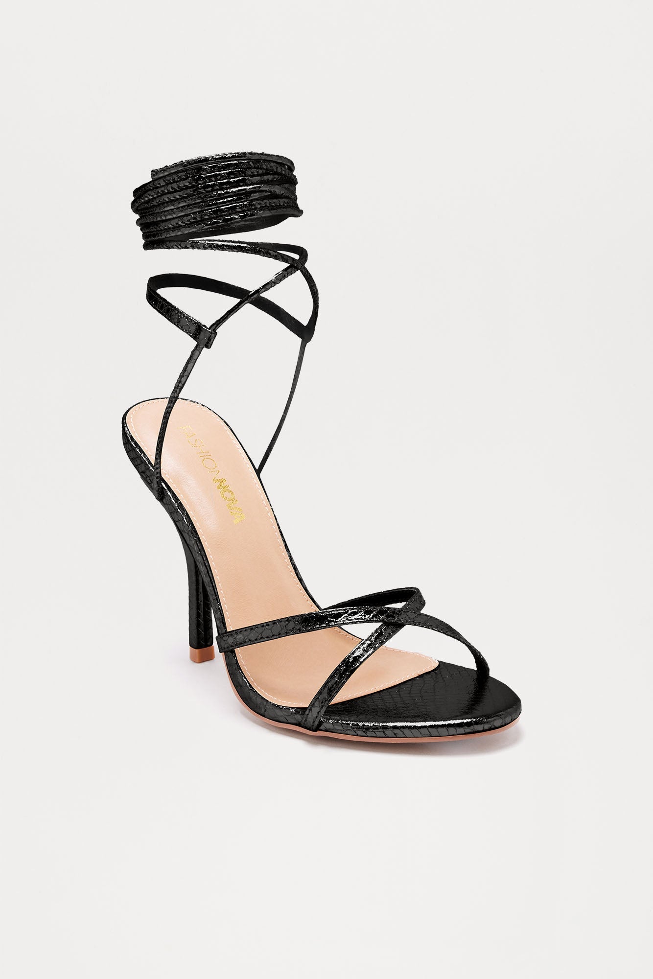Usagi Metallic Wrap Up Heels - Black
