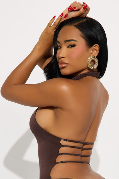 Jacqueline Mesh Backless Capri Jumpsuit - Brown