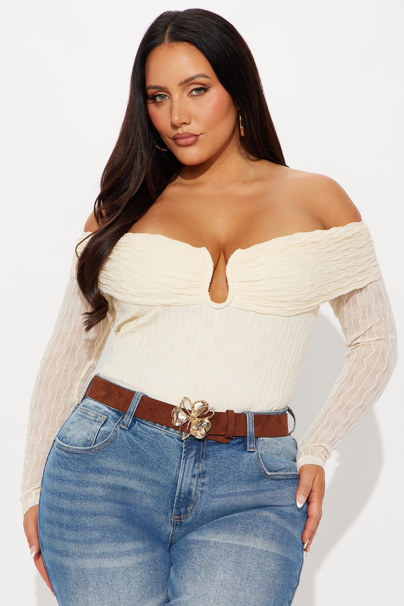 Olive Off Shoulder Bodysuit - Ivory