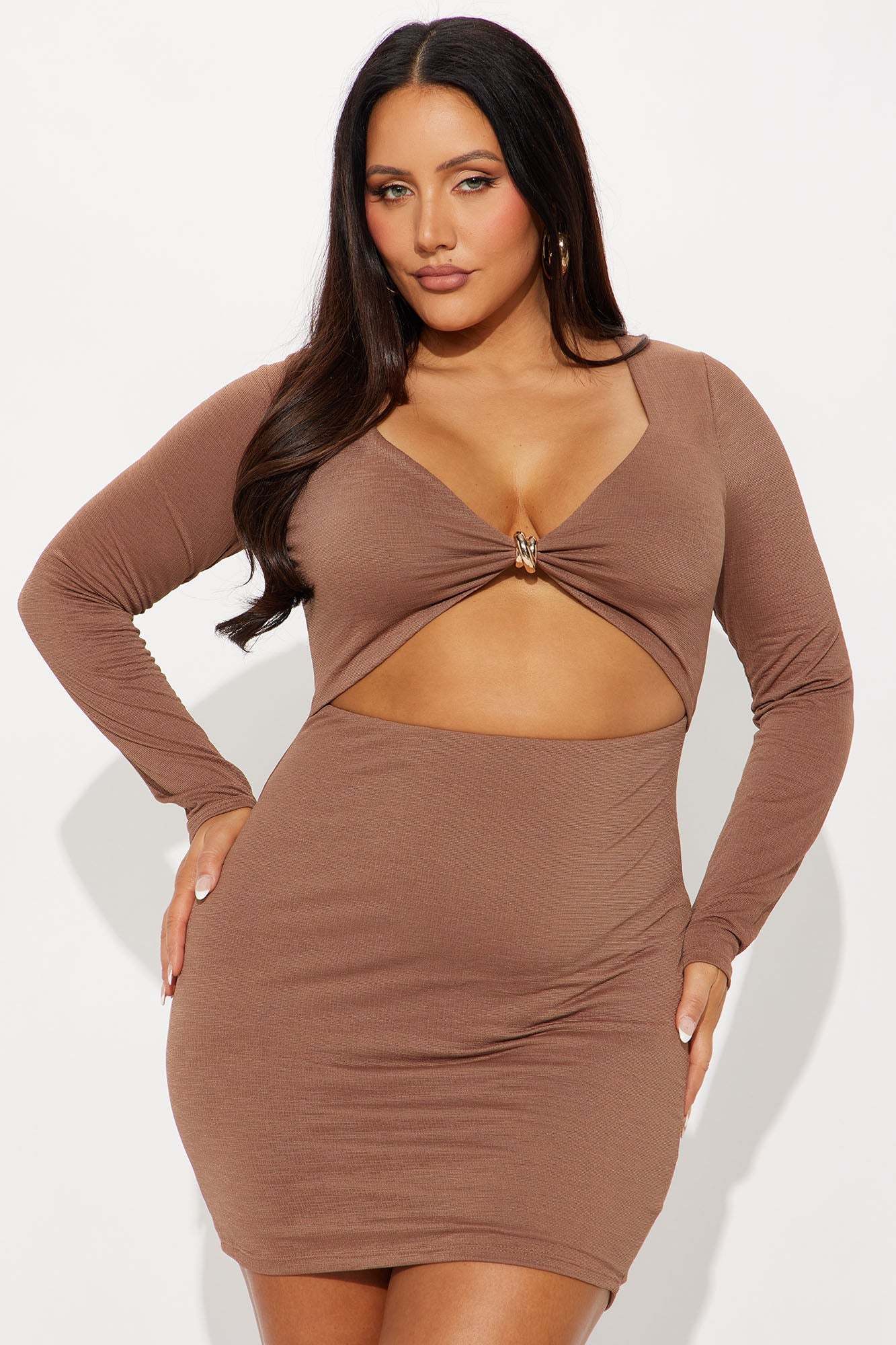 Melba Long Sleeve Mini Dress - Mocha