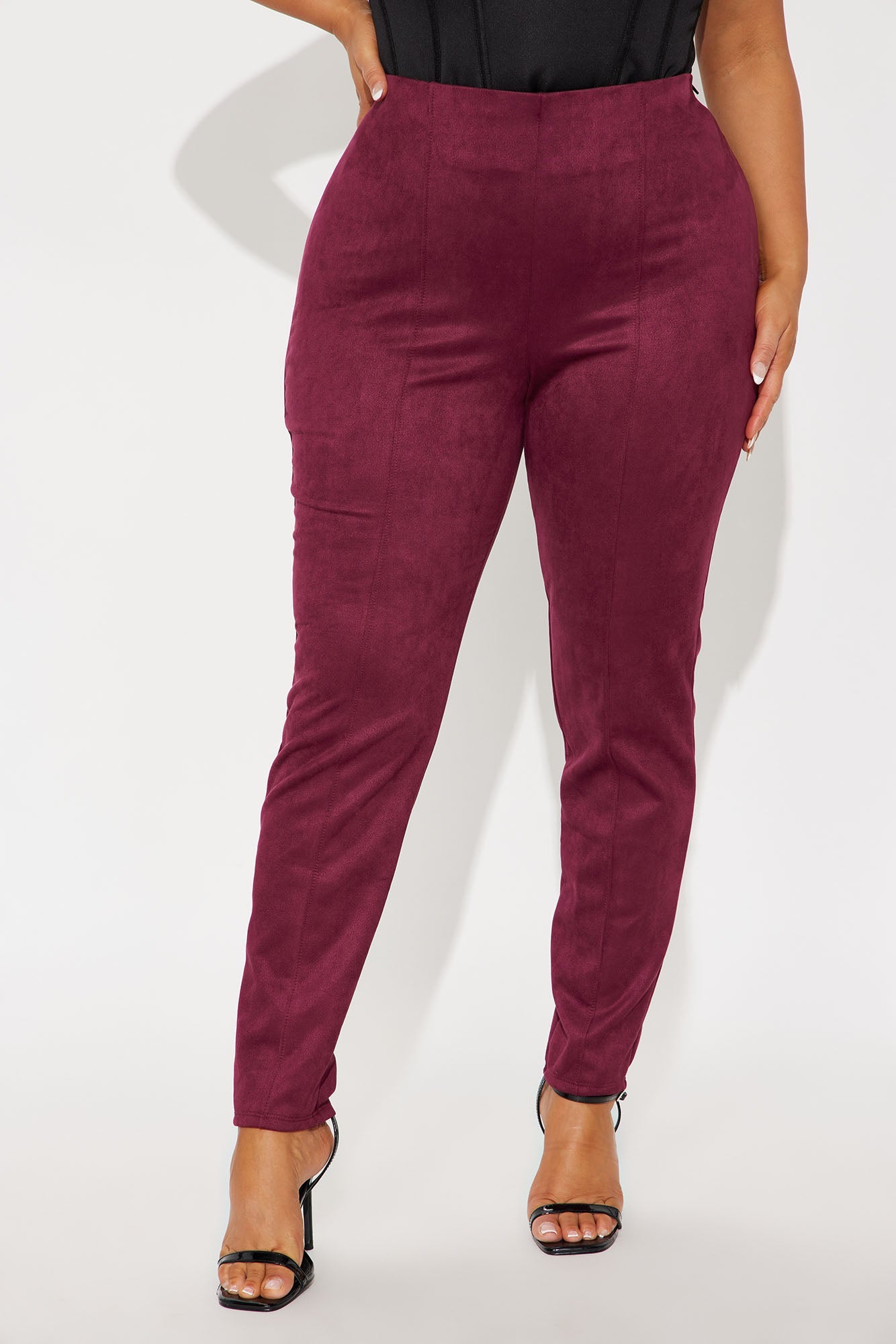 Tell Me A Secret Faux Suede Skinny Pant - Burgundy