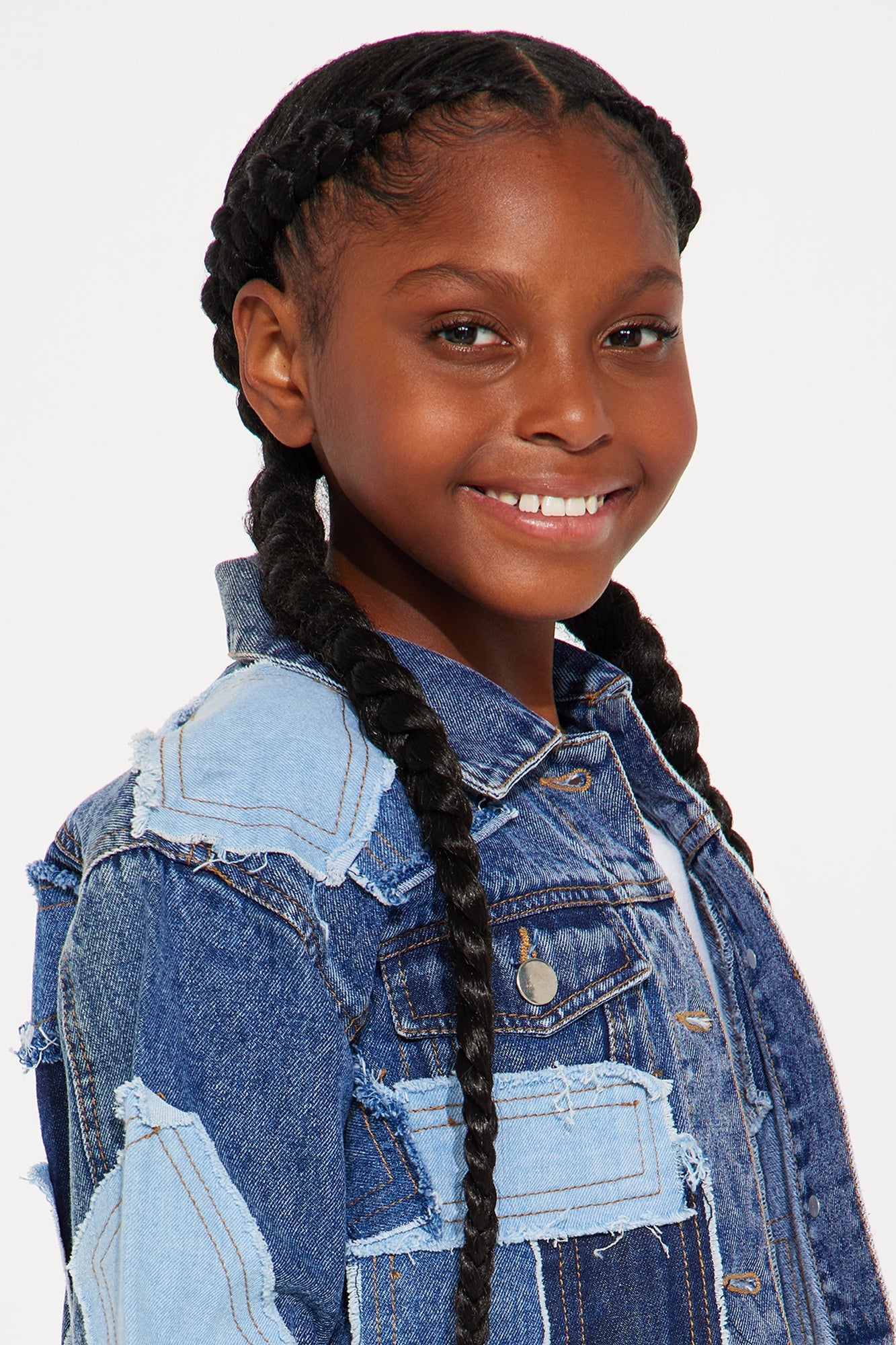 Mini Samantha Heavy Weight Frayed Patchwork Denim Jacket - Blue/combo