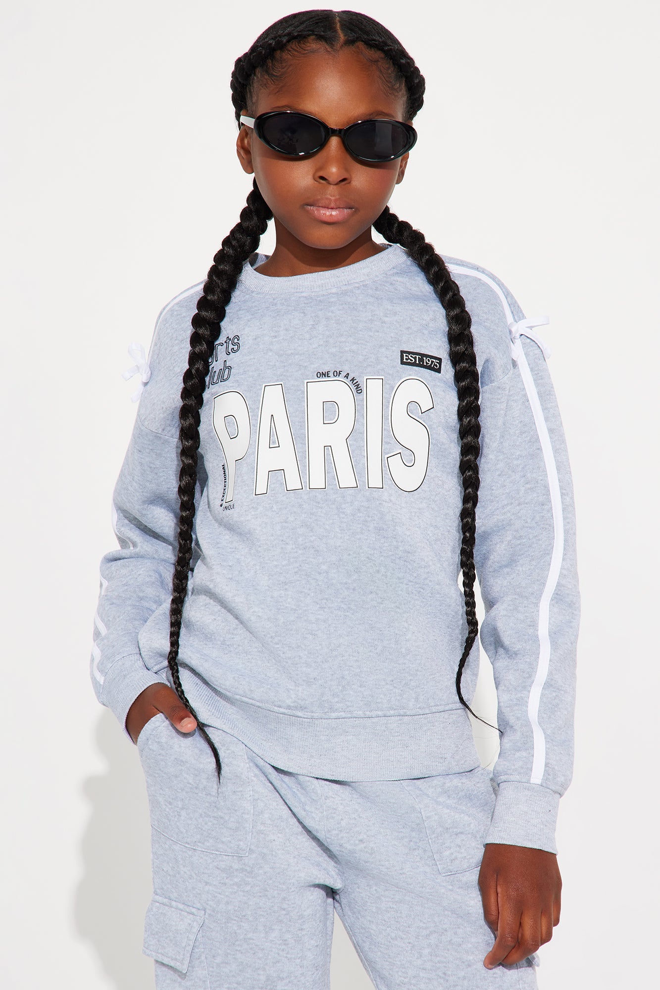 Mini Paris Sports Club Cargo Jogger Pant Set - Heather Grey