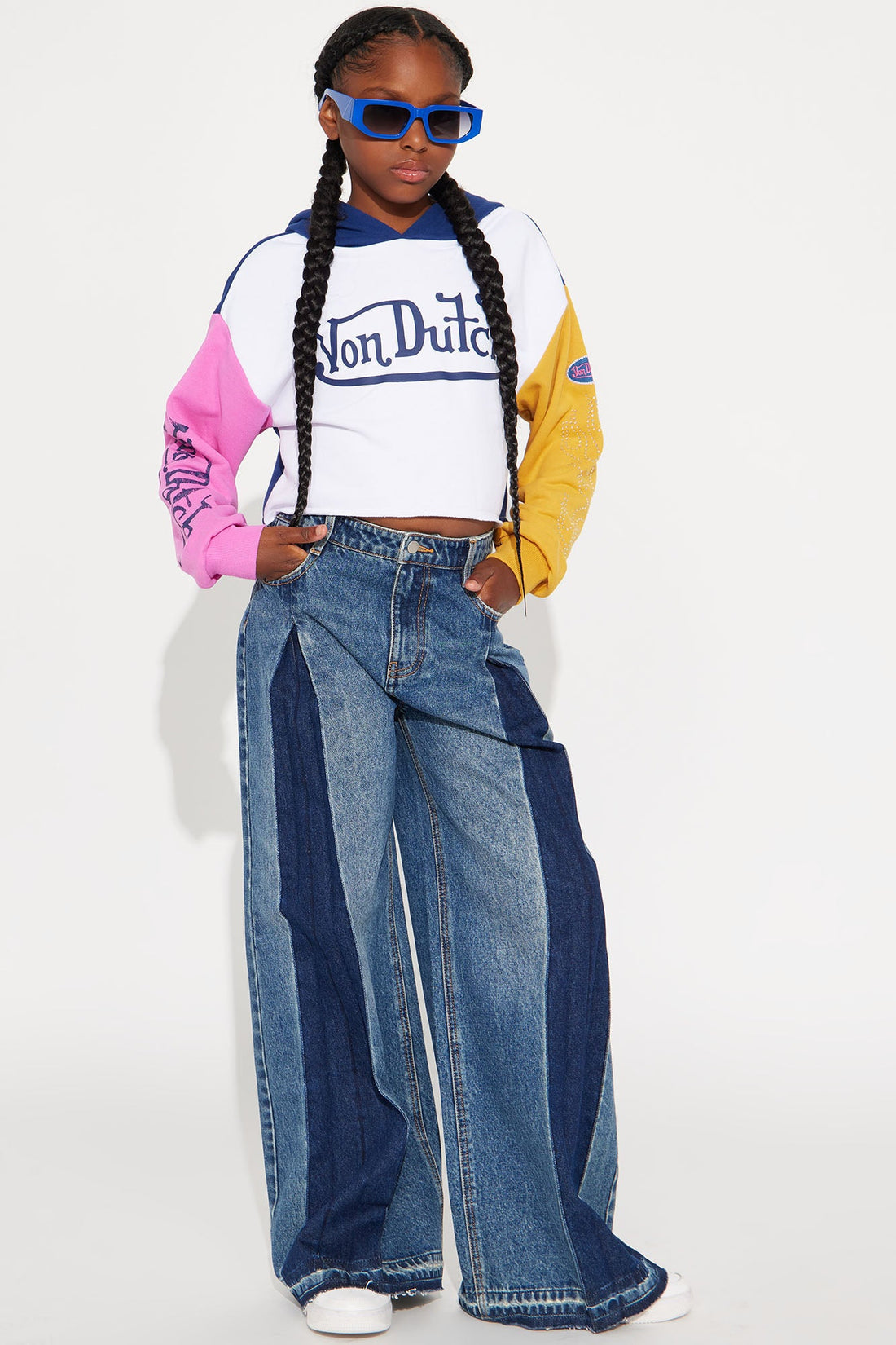 Mini Know You Best Two Tone Wide Leg Jeans - Medium Wash