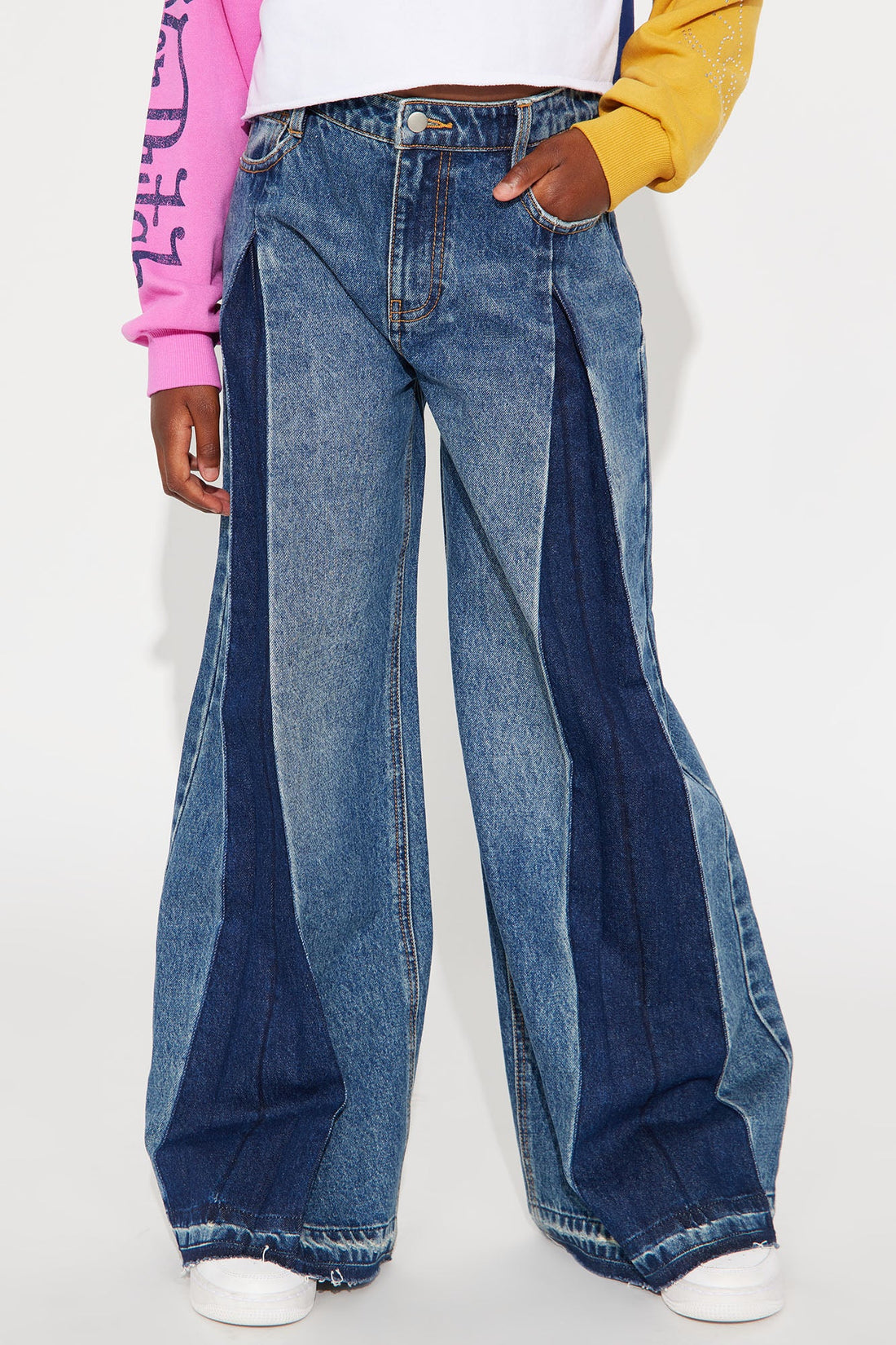 Mini Know You Best Two Tone Wide Leg Jeans - Medium Wash
