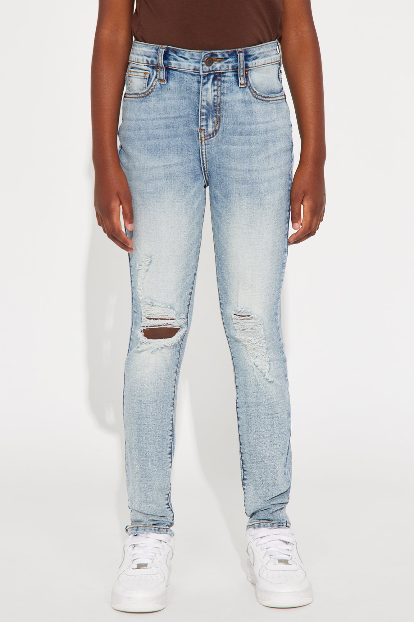 Mini Kelly Ripped Tinted Stretch Skinny Jeans - Light Wash