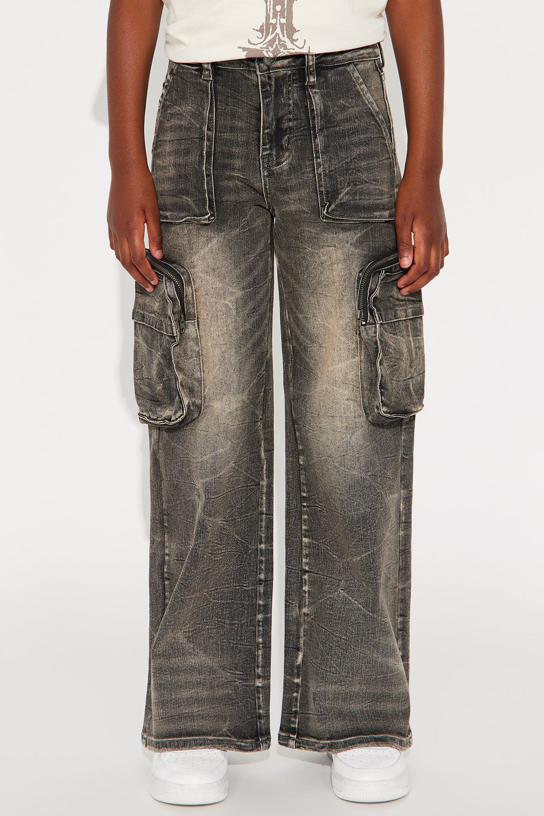 Mini Onto The Next Wide Leg Cargo Jeans - Black