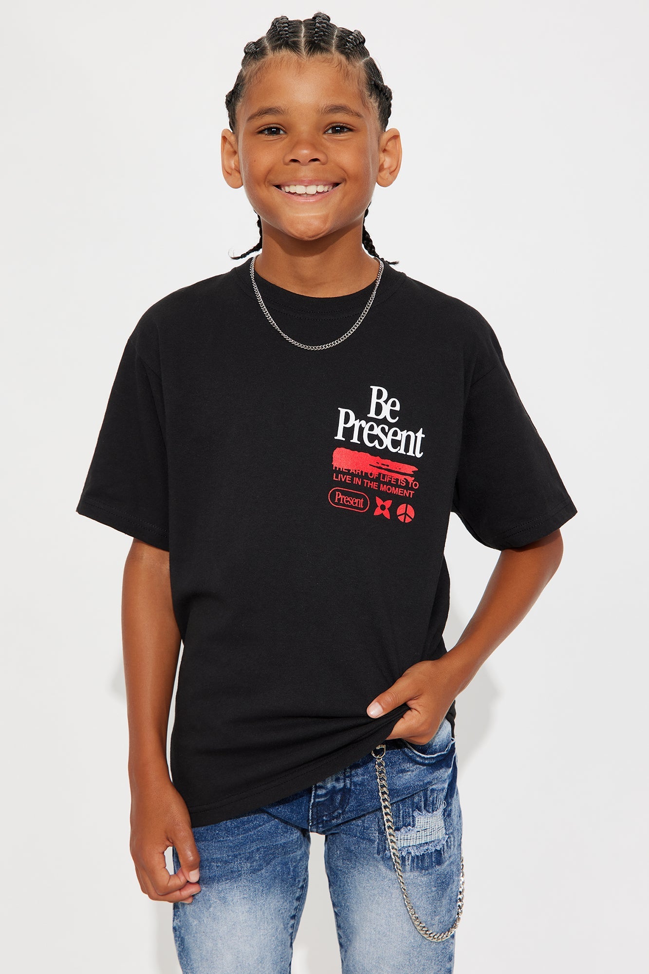 Mini Be Present Short Sleeve Front/Back Tee - Black