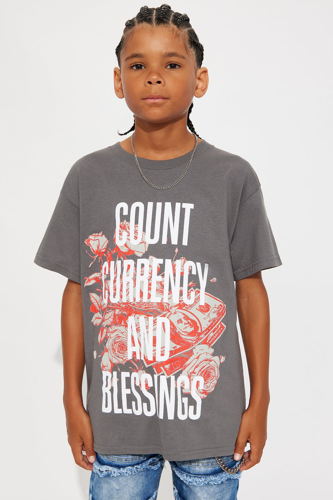 Mini Count Currency And Blessings Short Sleeve Tee - Charcoal