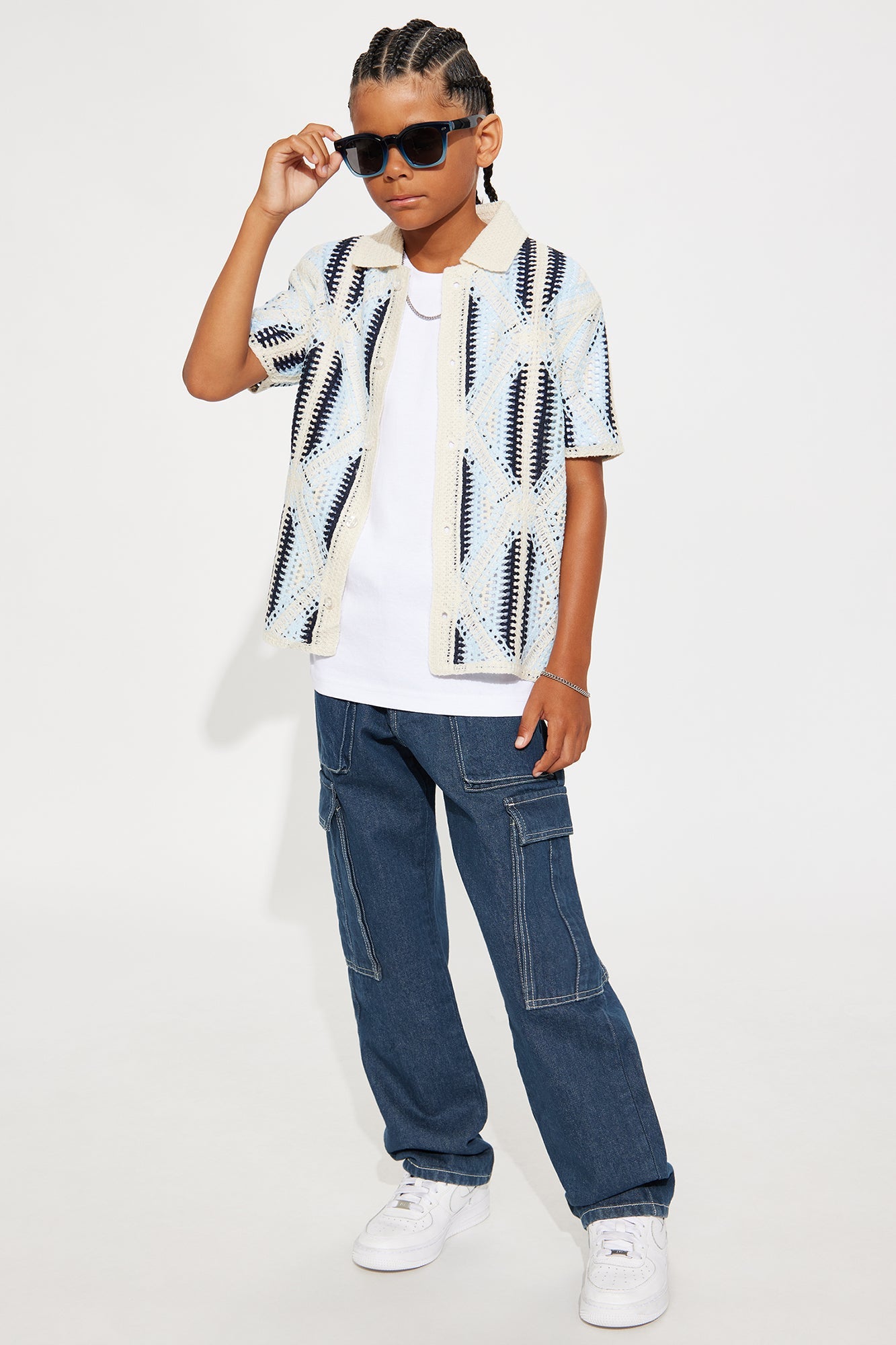 Mini Deep End Contrast Stitch Baggy Cargo Jeans - Dark Wash