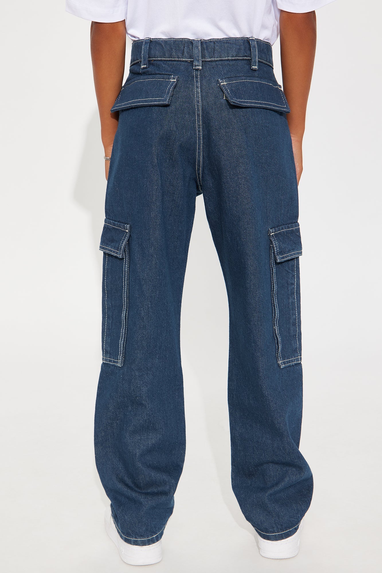 Mini Deep End Contrast Stitch Baggy Cargo Jeans - Dark Wash