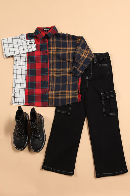 Mini Mixed Emotions Mixed Feelings Flannel Top - Red/combo