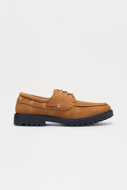 Chunky Sole Lace Up Boat Shoes - Brown