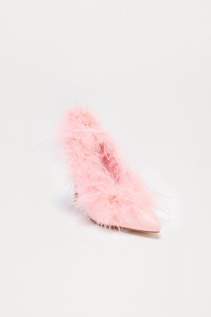 Minette Feather Trim Pumps - Pink