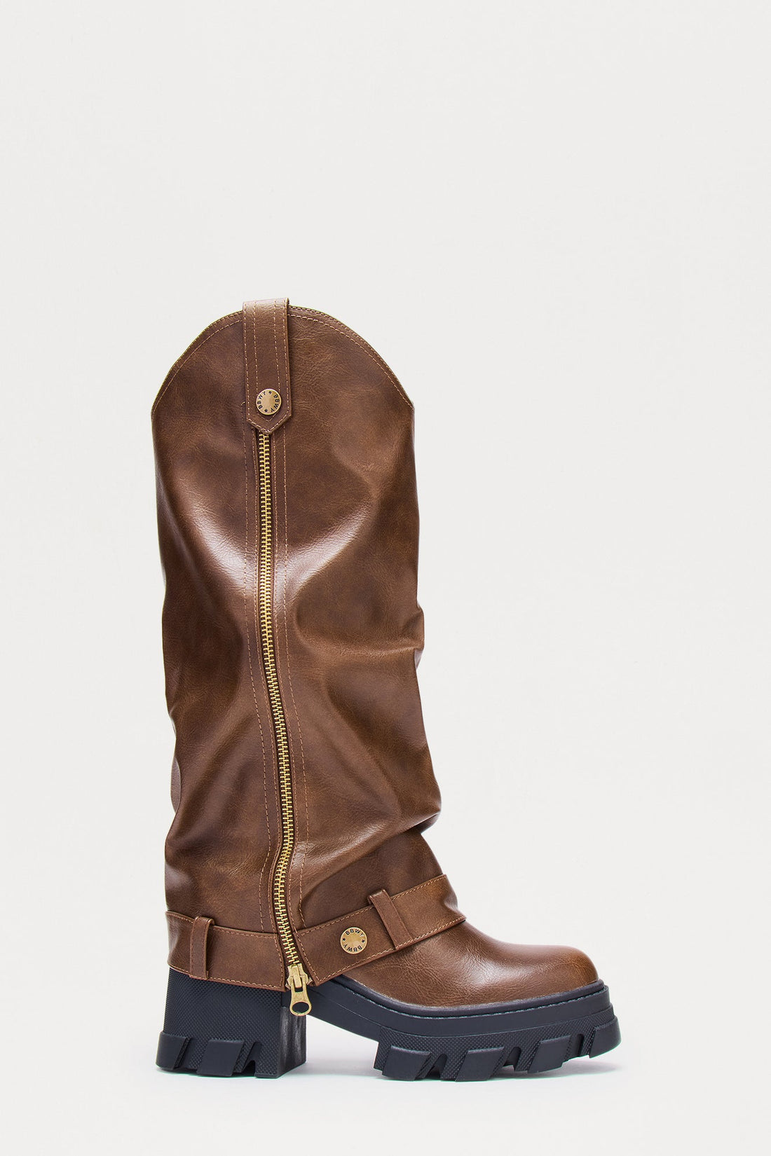 Vandon Zipper Overlay Knee High Boots - Brown