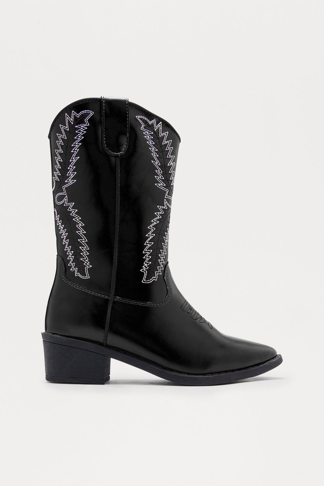 Spur Faux Leather Cowboy Boots - Black