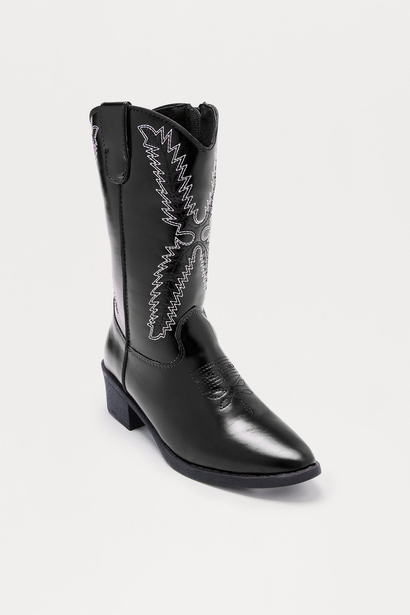 Spur Faux Leather Cowboy Boots - Black