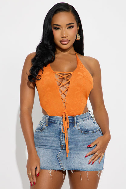 Solo Traveler Lace Up Halter Bodysuit - Orange
