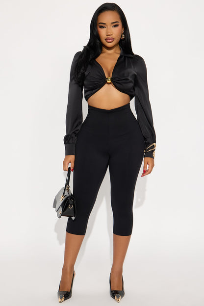 On My Own Time Hardware Satin Blouse - Black