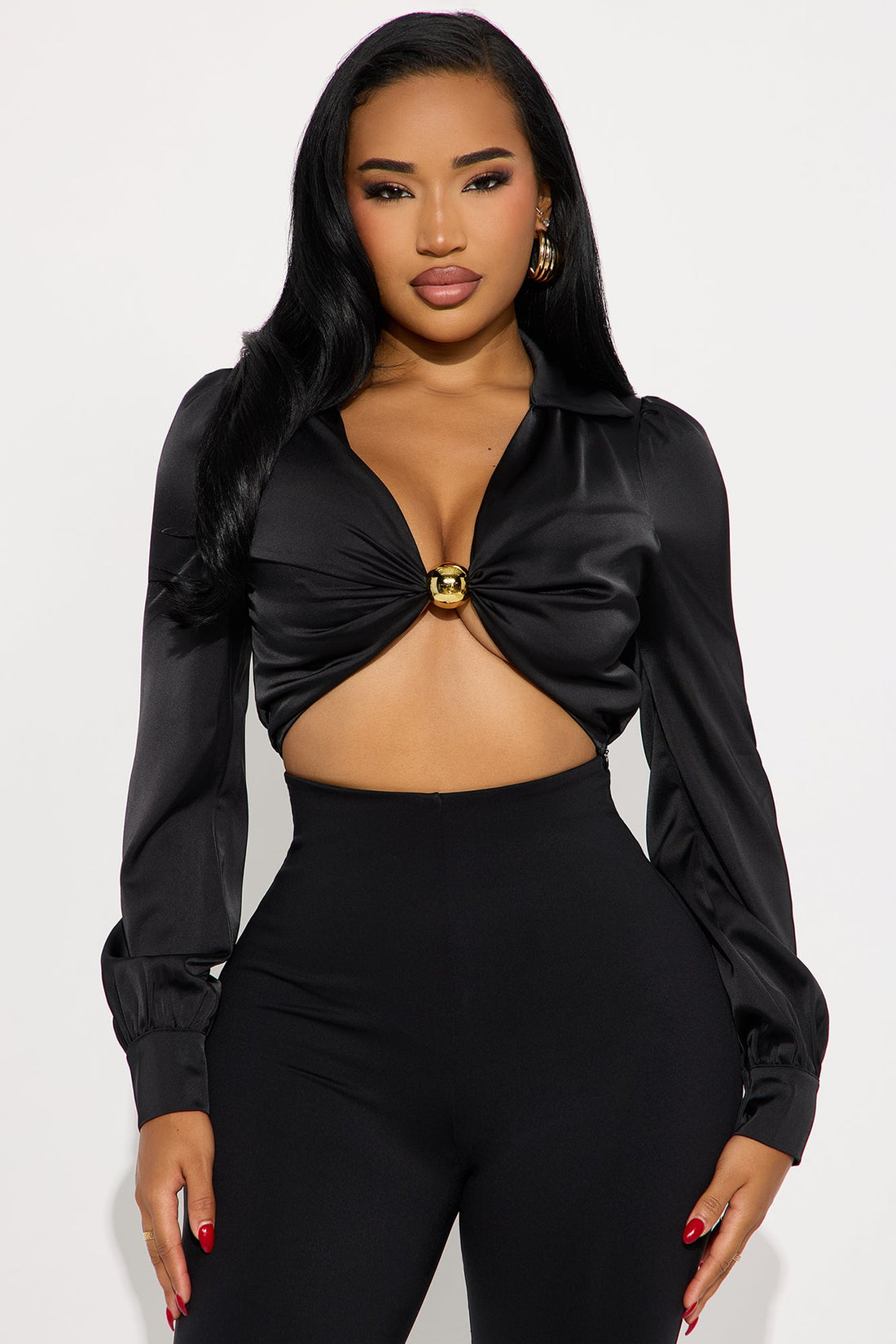 On My Own Time Hardware Satin Blouse - Black