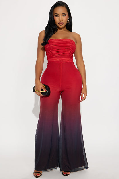 Sipping Mai Tais Mesh Jumpsuit - Red/combo