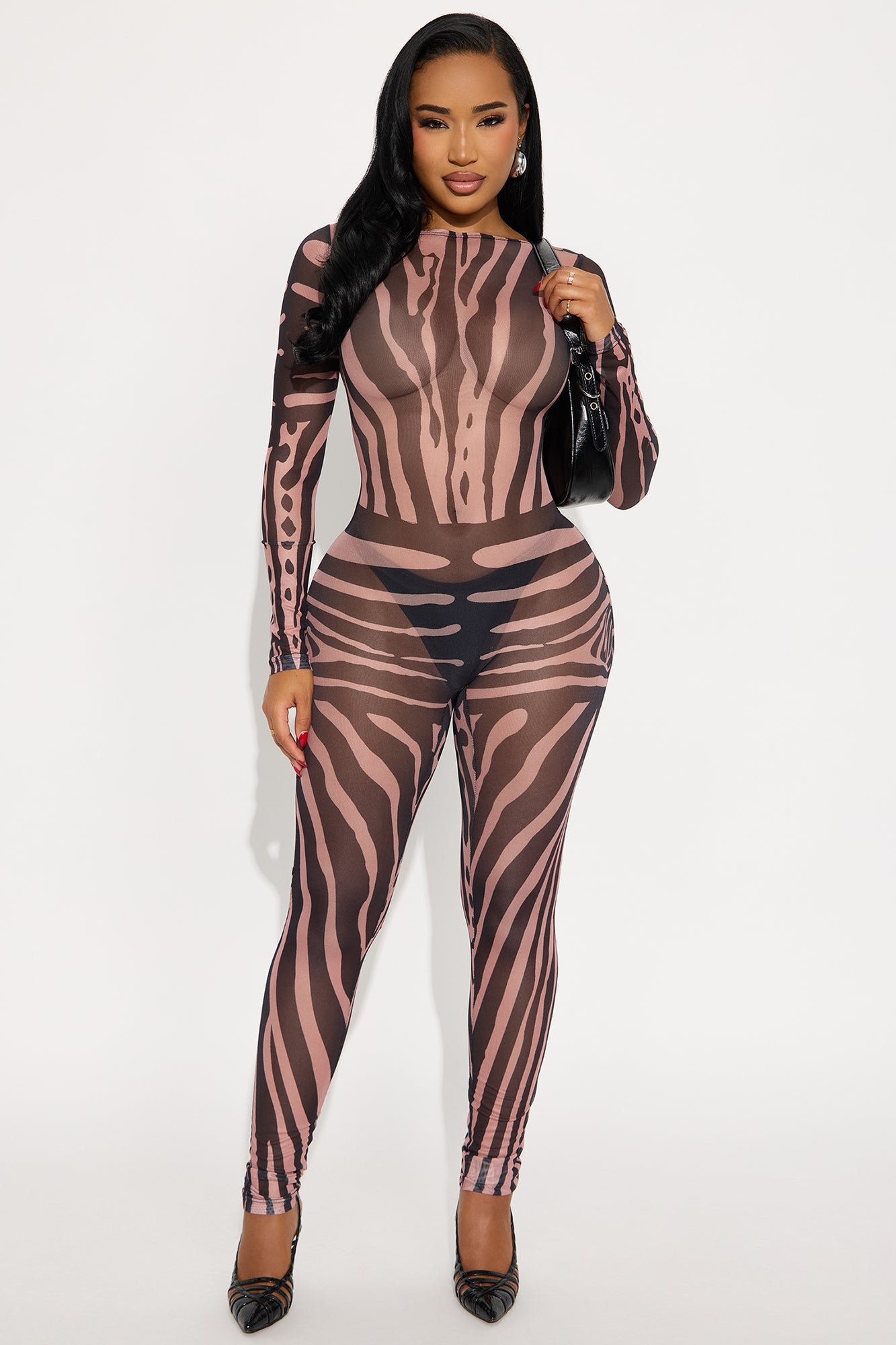 Wild Intentions Mesh Skinny Leg Jumpsuit - Black/combo