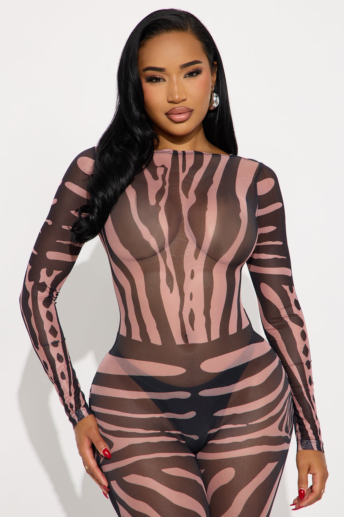 Wild Intentions Mesh Skinny Leg Jumpsuit - Black/combo