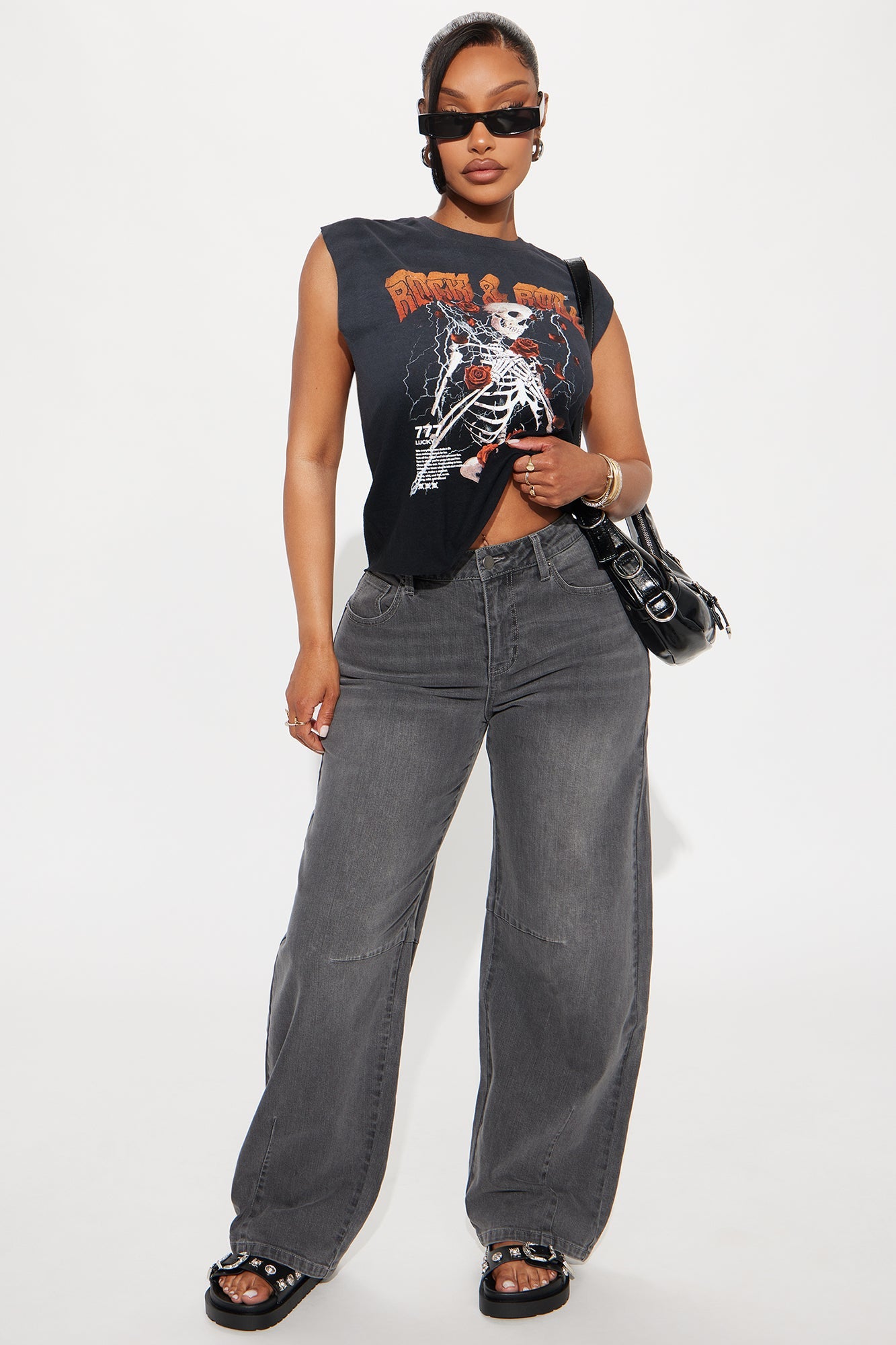 Rock &amp; Roll For Life Washed Muscle Tee - Black Wash