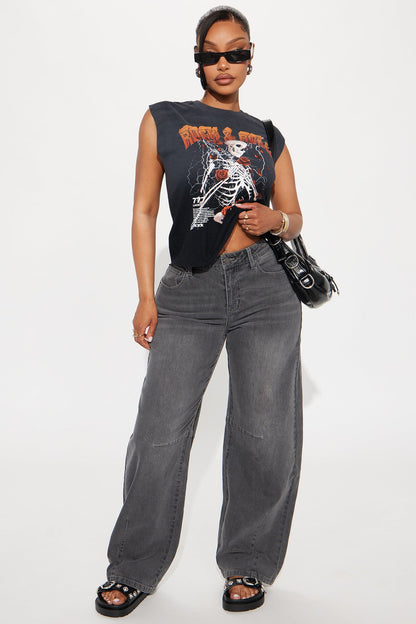 Rock &amp; Roll For Life Washed Muscle Tee - Black Wash